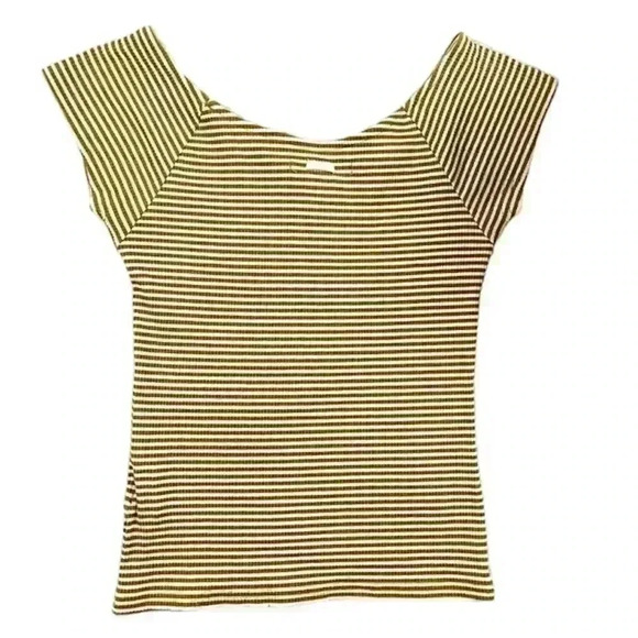 O’Neill Mustard Yellow & White Pinstripe Off Shoulder Ribbed Cropped Top Size L - Picture 3 of 12